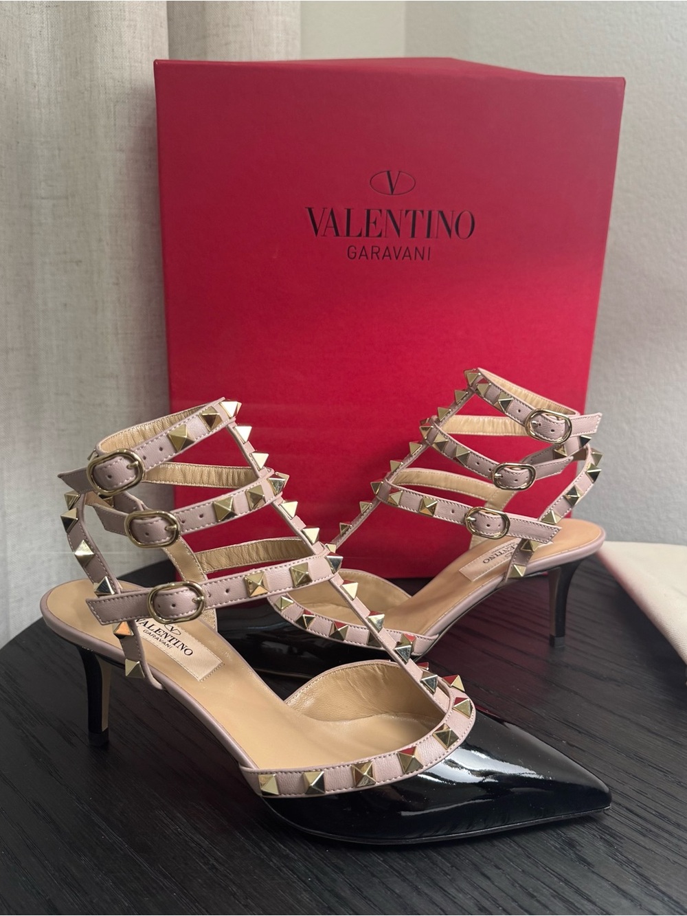 Valentino Garavani Rockstud Caged Pumps 65mm Patent Black 36